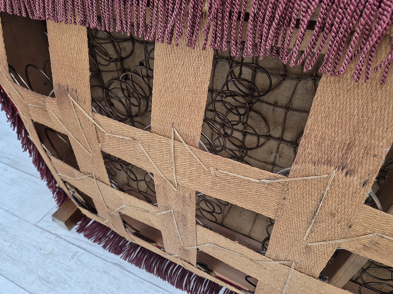 Danish red velvet sofa with reclining armrests, 1960s 13