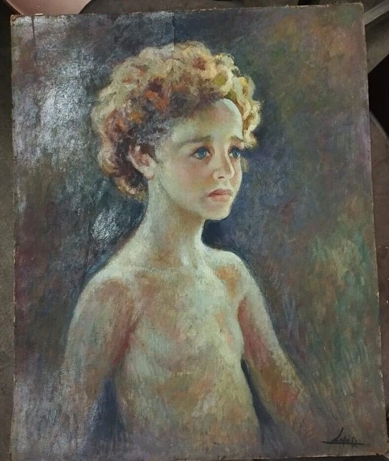 R. Lupi, boy portrait, oil painting on cardboard, early 20th century 8