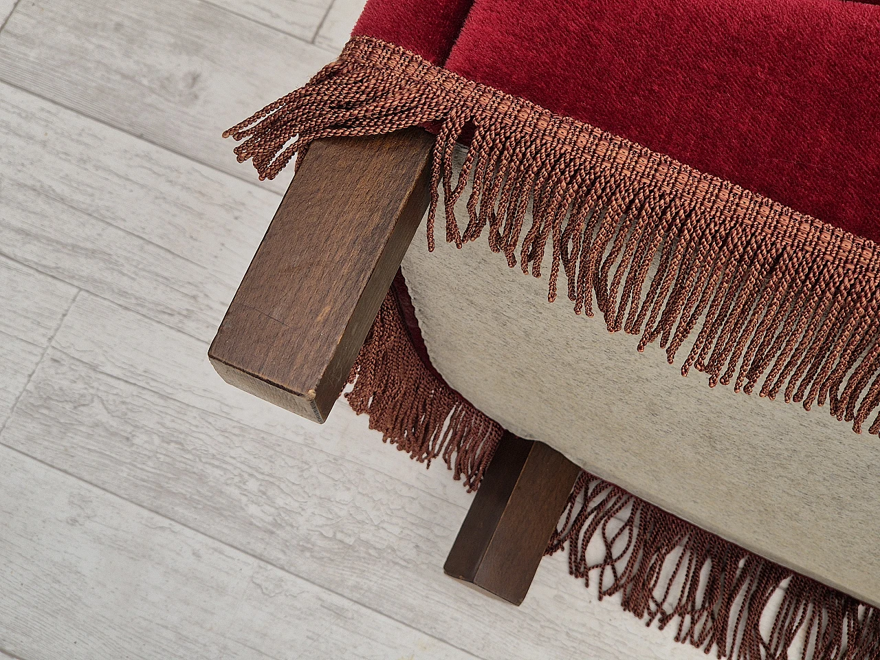 Danish three-seater cherry red velvet sofa, 1960s 10