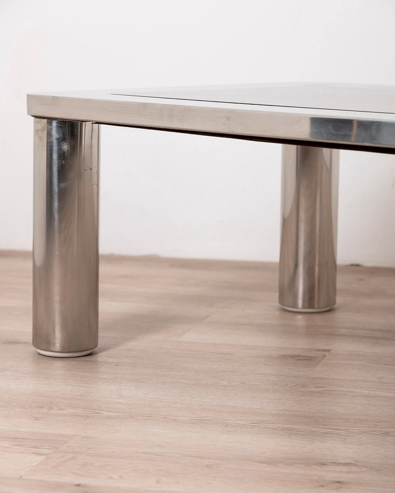 Rectangular coffee table in chromed metal & smoked glass, 1960s 4