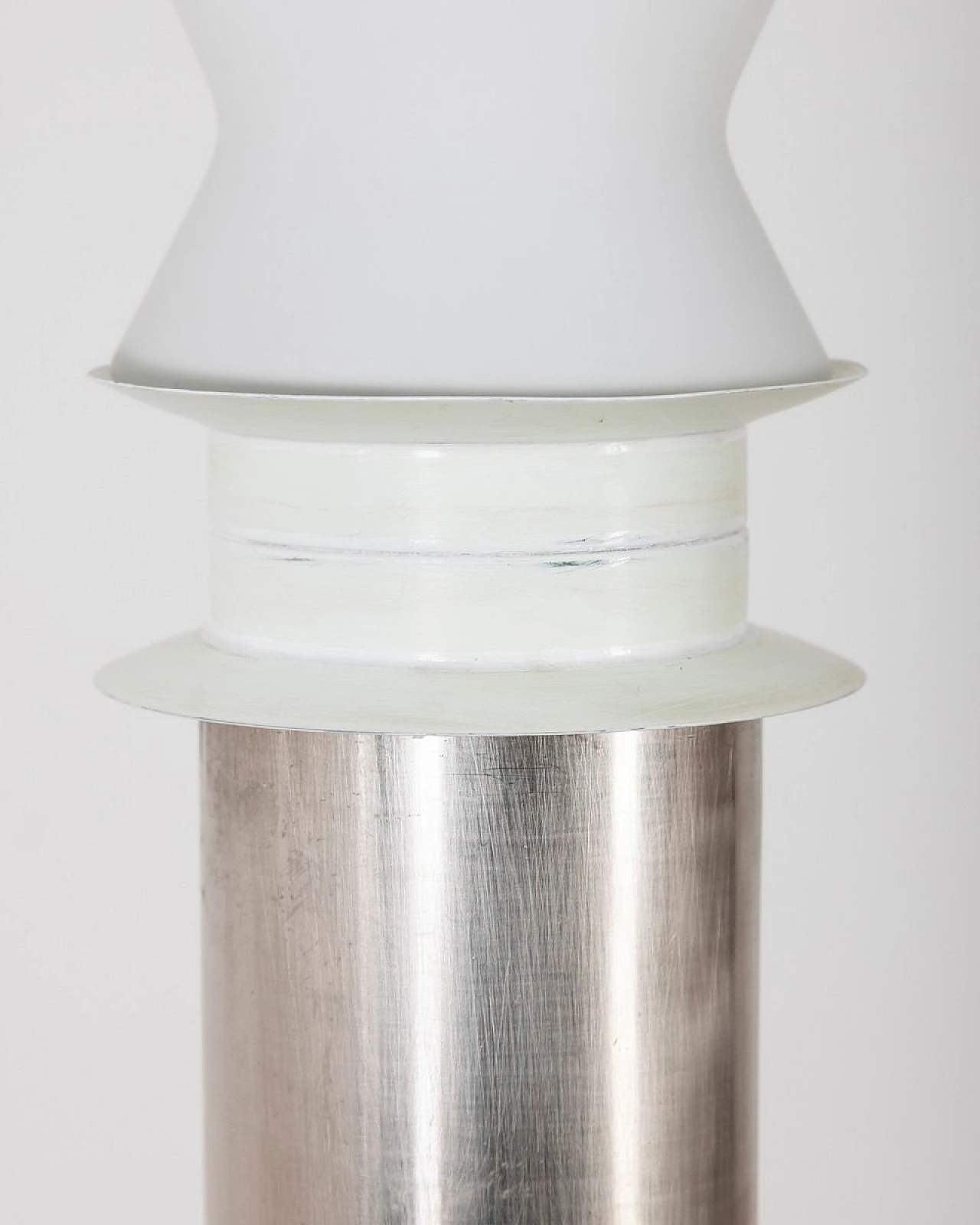 Chromed metal and white glass 2-light floor lamp, 1970s 5