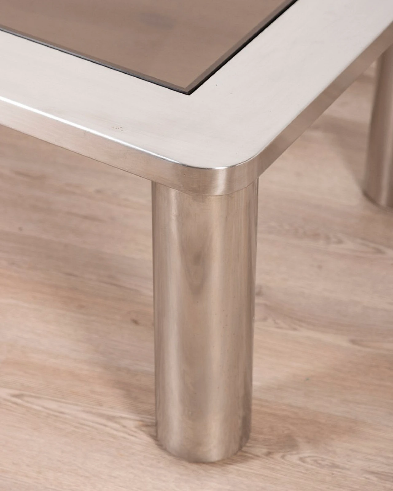 Rectangular coffee table in chromed metal & smoked glass, 1960s 6