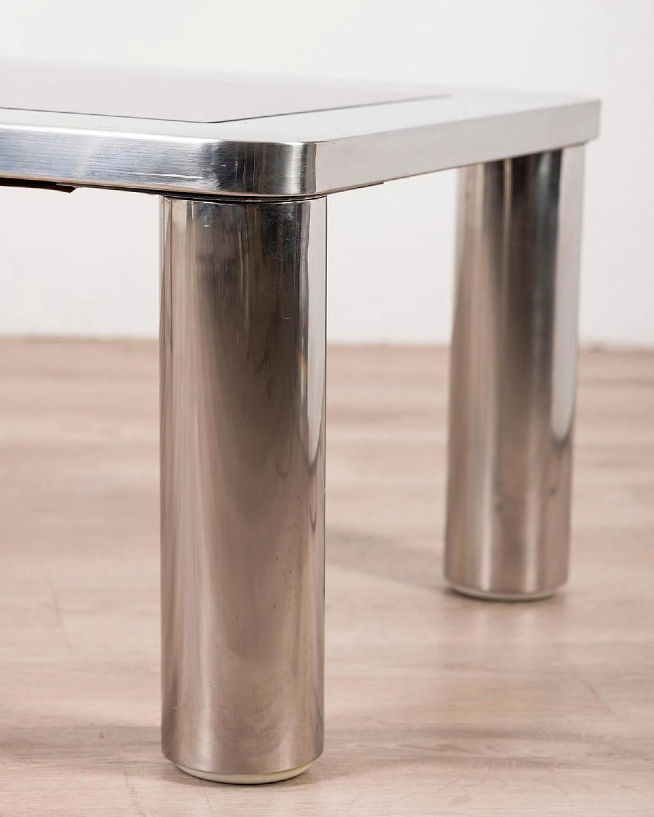 Rectangular coffee table in chromed metal & smoked glass, 1960s 7