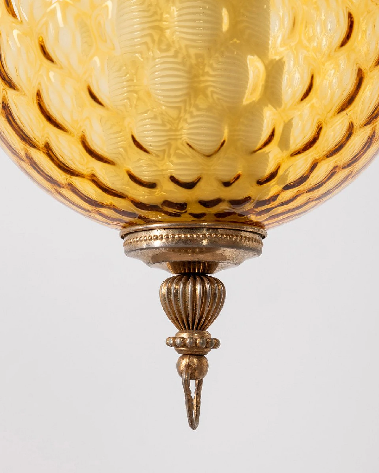 Ceiling lamp in golden brass with amber glass sphere, 1960s 5