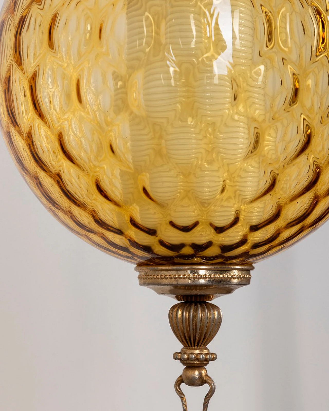 Ceiling lamp in golden brass with amber glass sphere, 1960s 6
