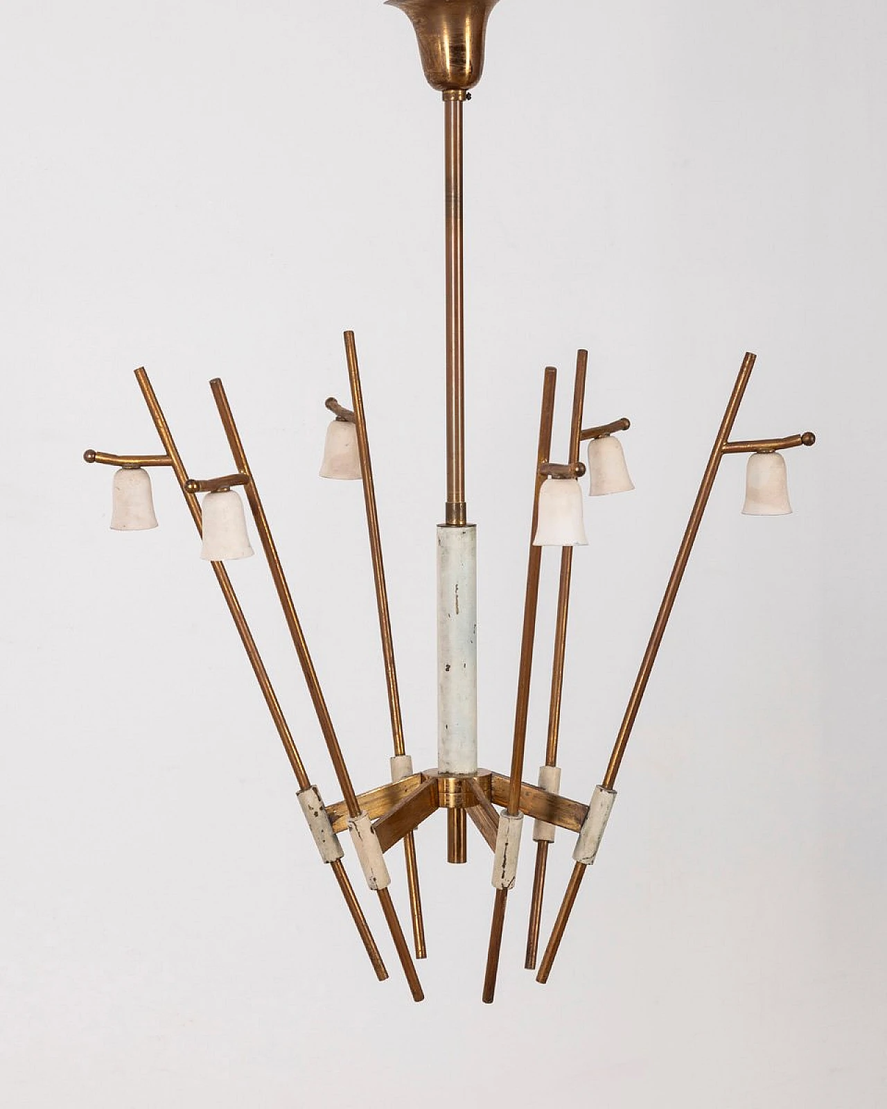 6-Light chandelier in gilded brass and white metal, 1950s 1