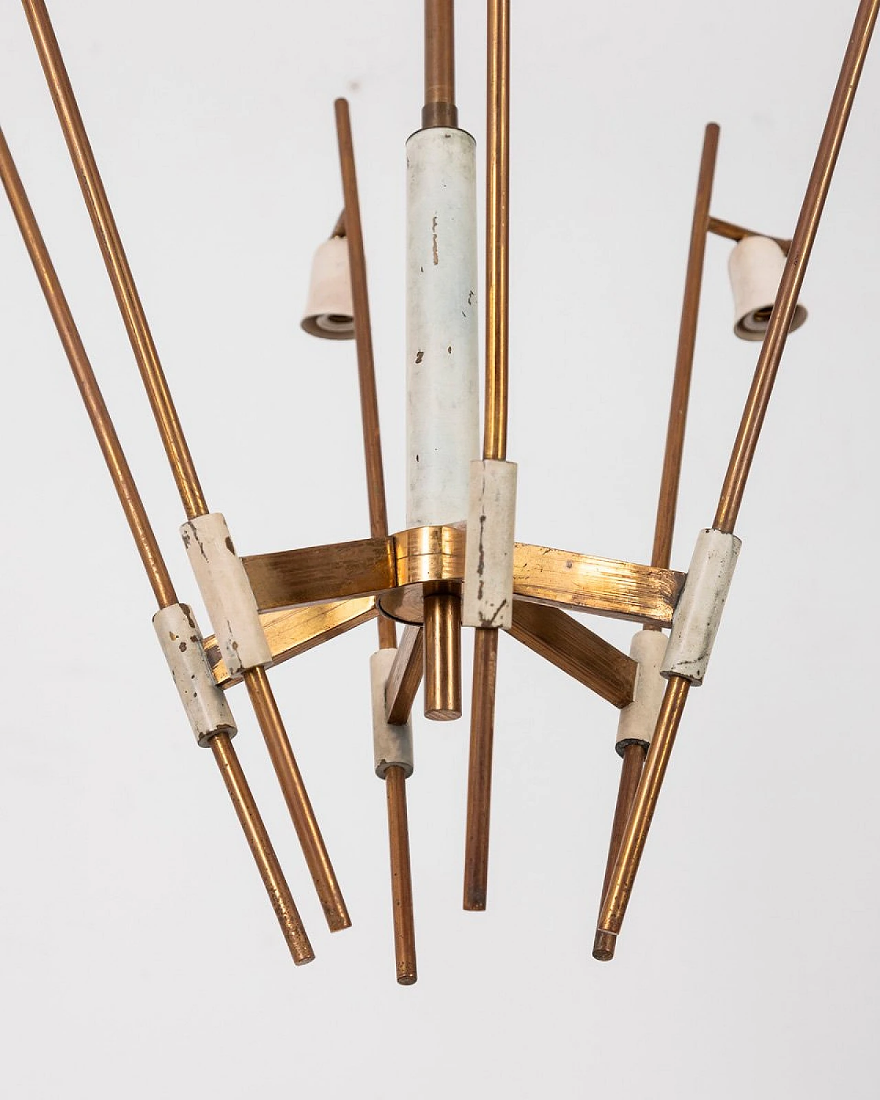 6-Light chandelier in gilded brass and white metal, 1950s 3