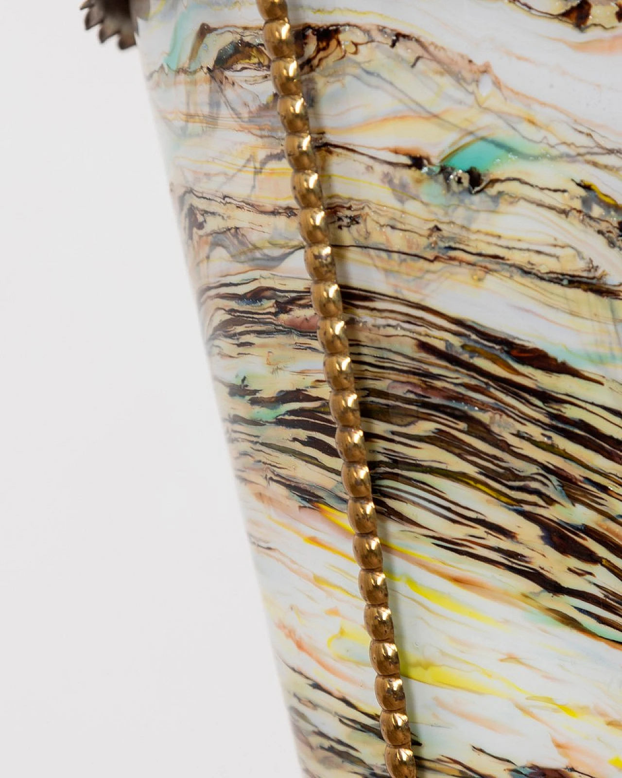 Lampadario a lanterna in ottone dorato e vetro multicolore, anni '50 6