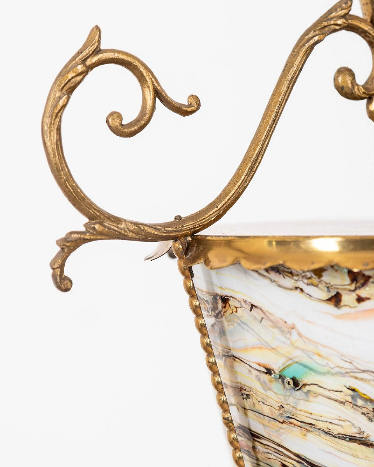 Lampadario a lanterna in ottone dorato e vetro multicolore, anni '50 7