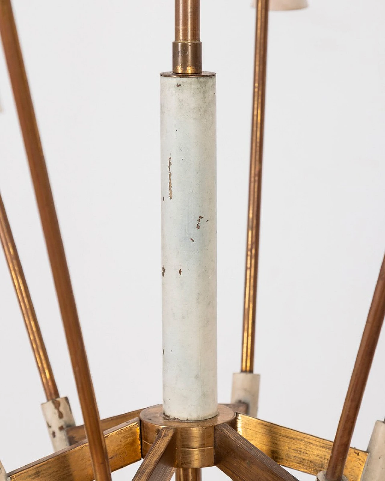 6-Light chandelier in gilded brass and white metal, 1950s 7