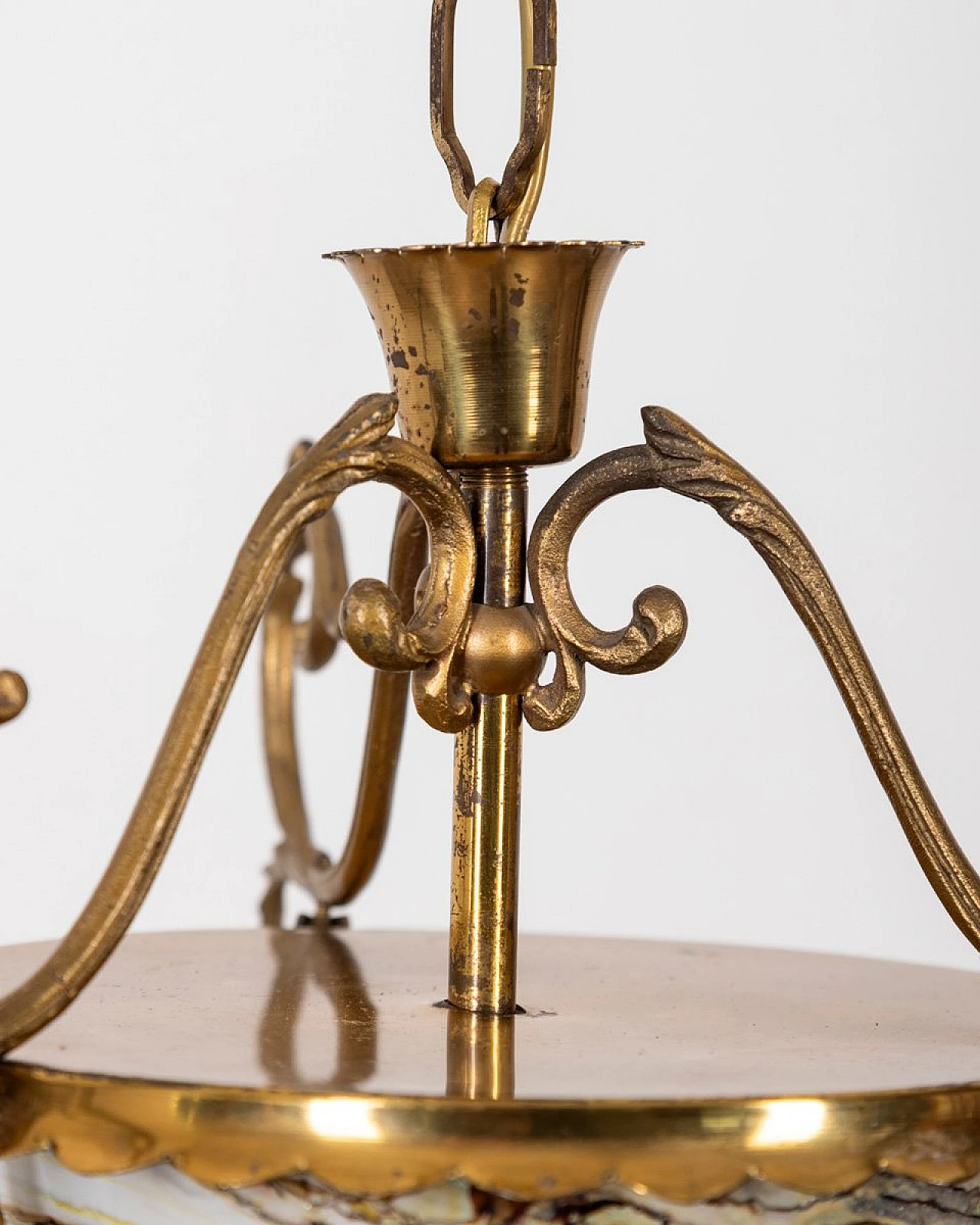 Lampadario a lanterna in ottone dorato e vetro multicolore, anni '50 9