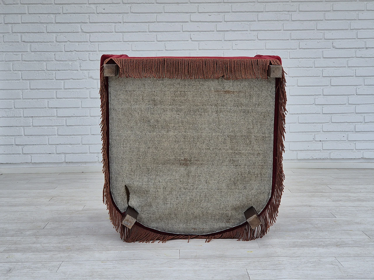 Danish cherry red velvet and beech armchair, 1960s 10