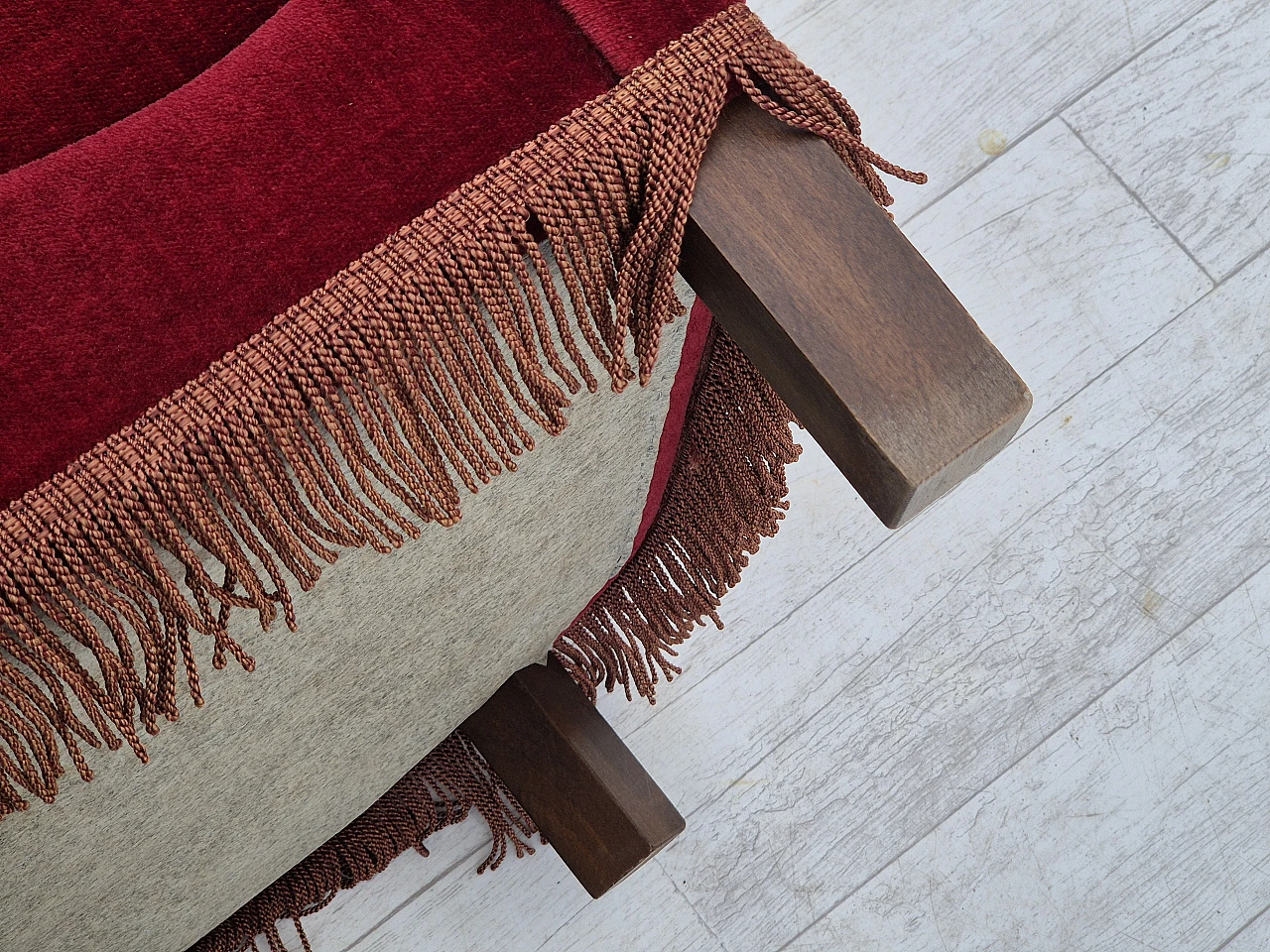 Danish cherry red velvet and beech armchair, 1960s 11