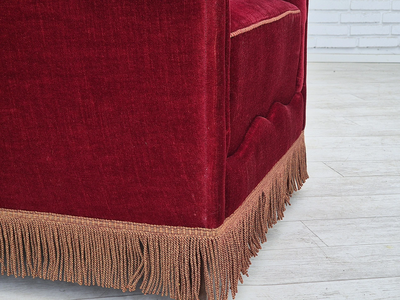 Danish cherry red velvet and beech armchair, 1960s 13