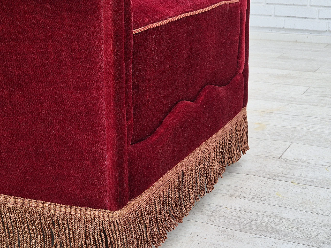 Danish cherry red velvet and beech armchair, 1960s 14