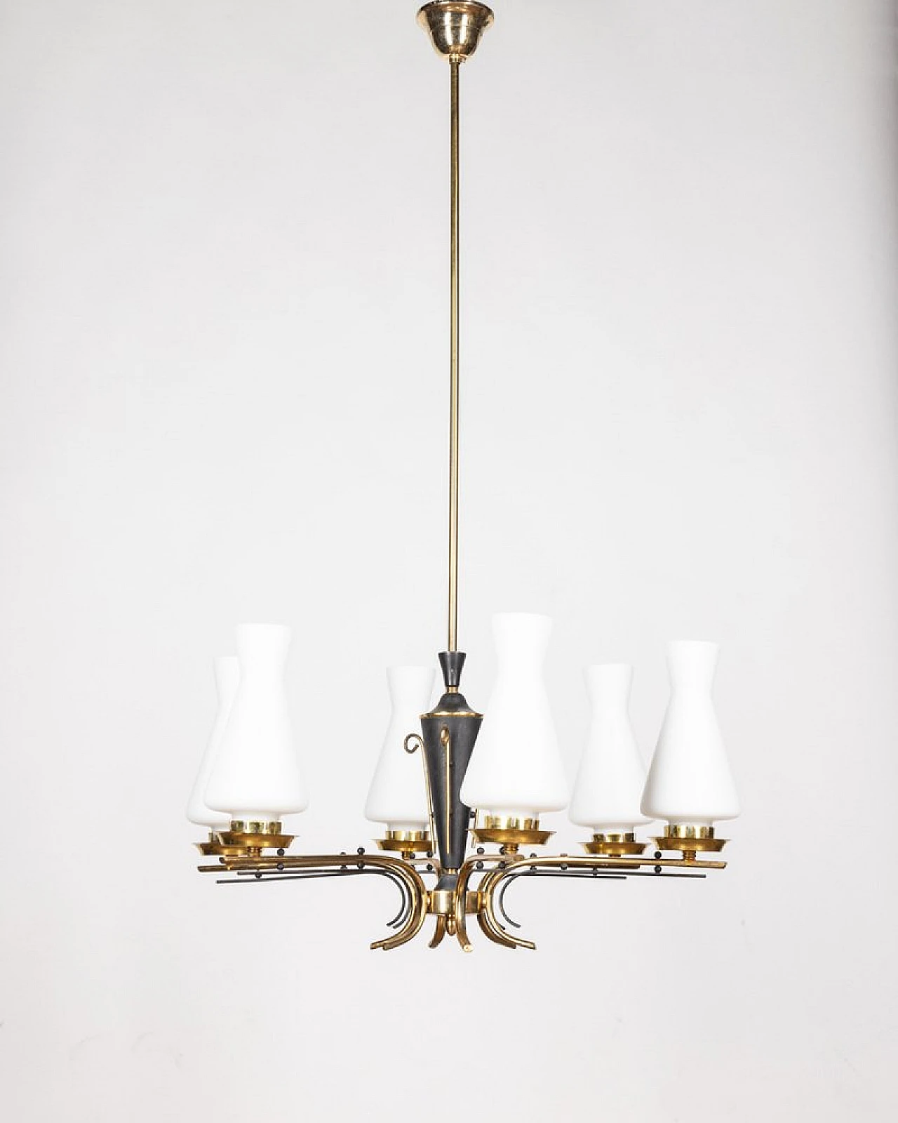 6-Light floor lamp in black metal, gilded brass and glass, 1950s 1