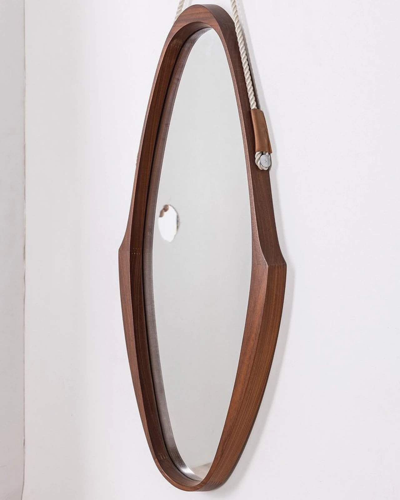 Oval mirror with wooden frame and rope, 1960s 2