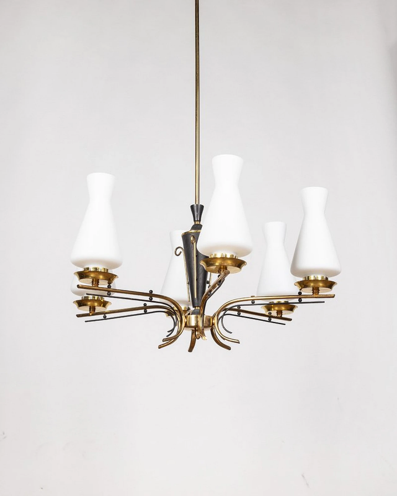 6-Light floor lamp in black metal, gilded brass and glass, 1950s 2