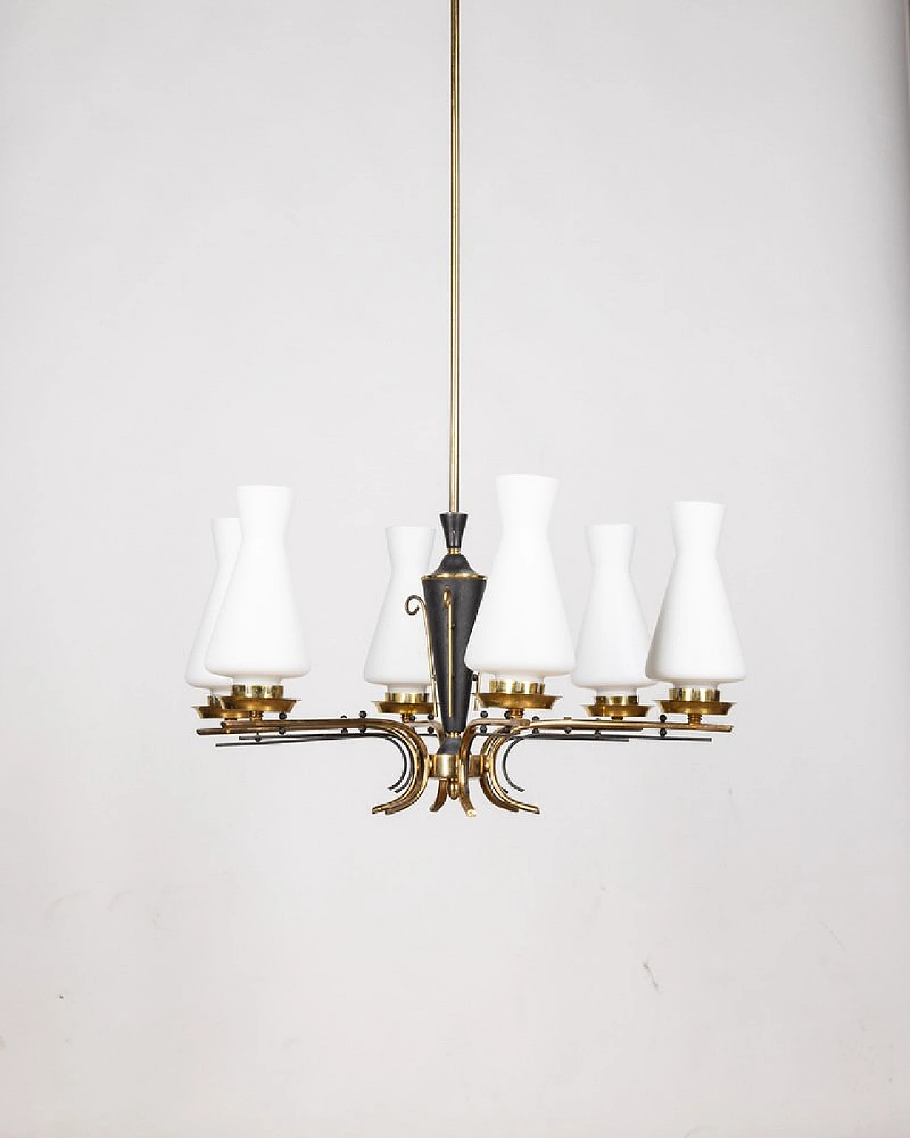 6-Light floor lamp in black metal, gilded brass and glass, 1950s 3
