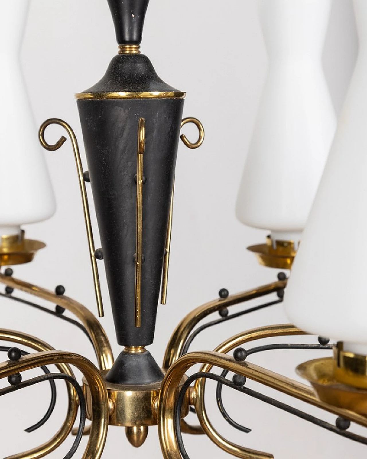 6-Light floor lamp in black metal, gilded brass and glass, 1950s 4