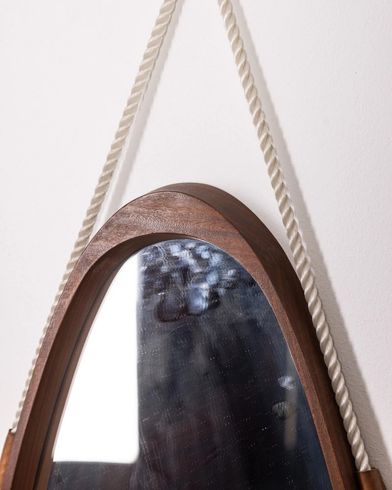 Oval mirror with wooden frame and rope, 1960s 4