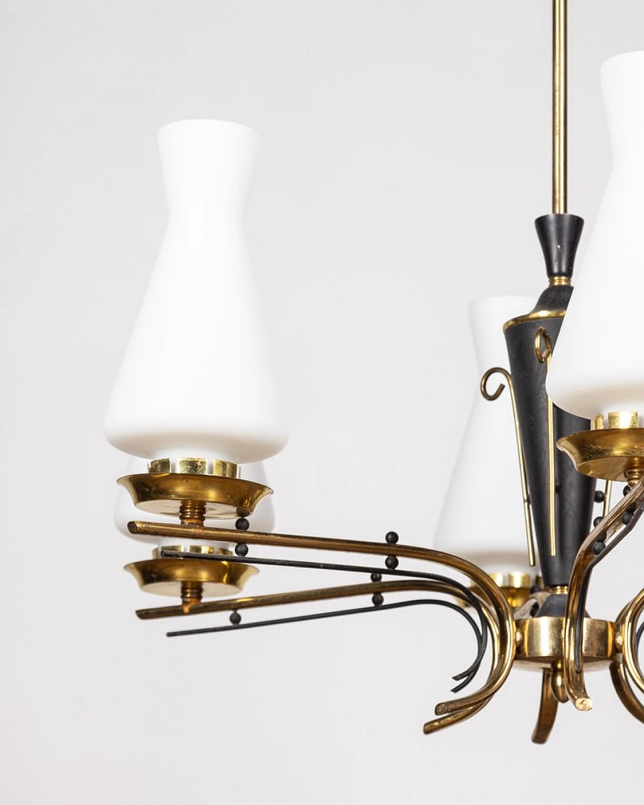 6-Light floor lamp in black metal, gilded brass and glass, 1950s 7