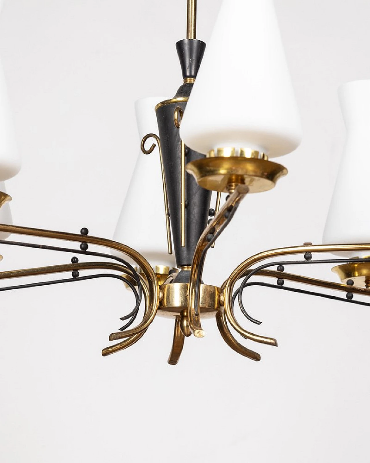 6-Light floor lamp in black metal, gilded brass and glass, 1950s 8