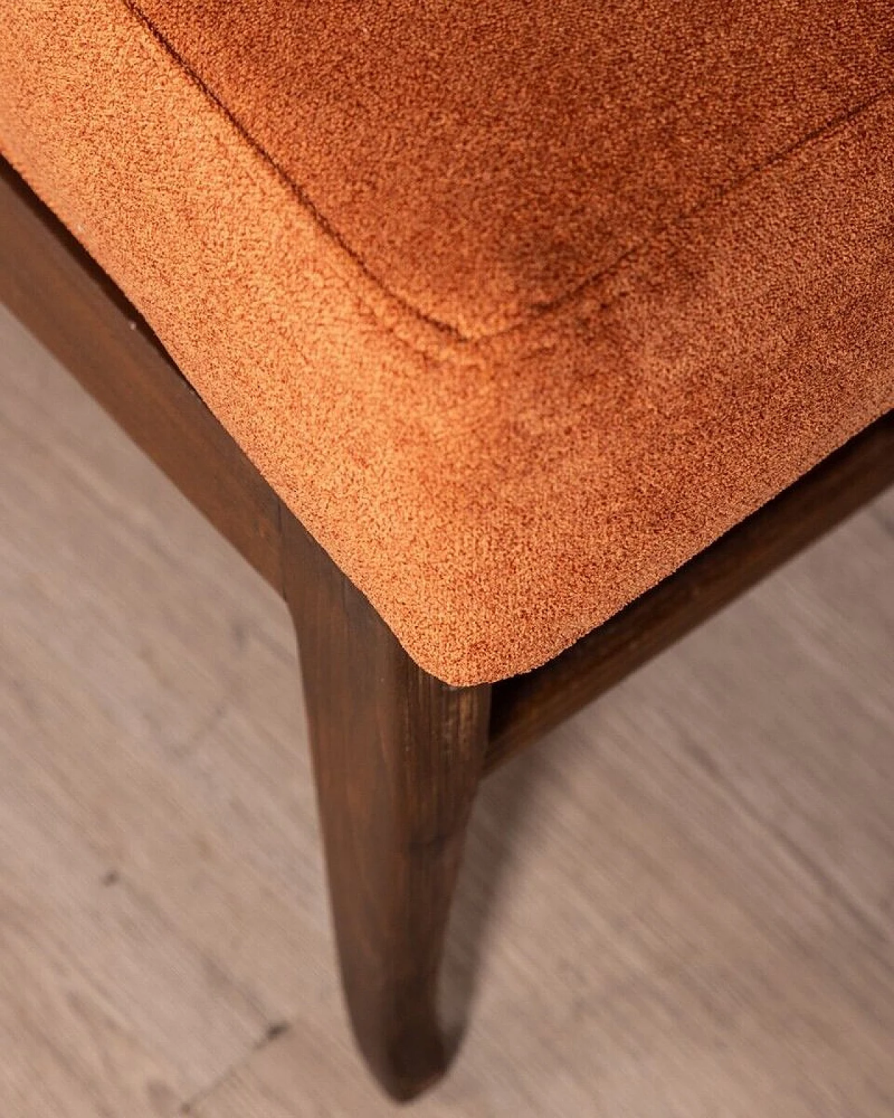 Sedia reclinabile in legno e tessuto arancione, anni '40 10
