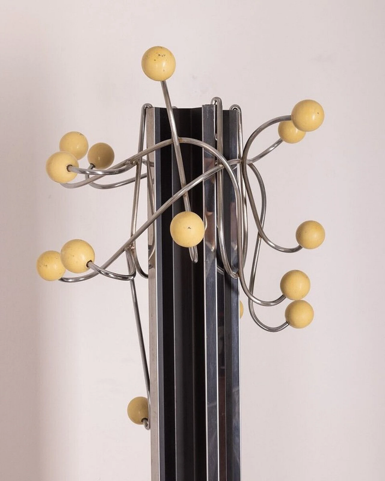 Chrome-plated metal & plastic coat rack with wooden hooks, 1970s 2