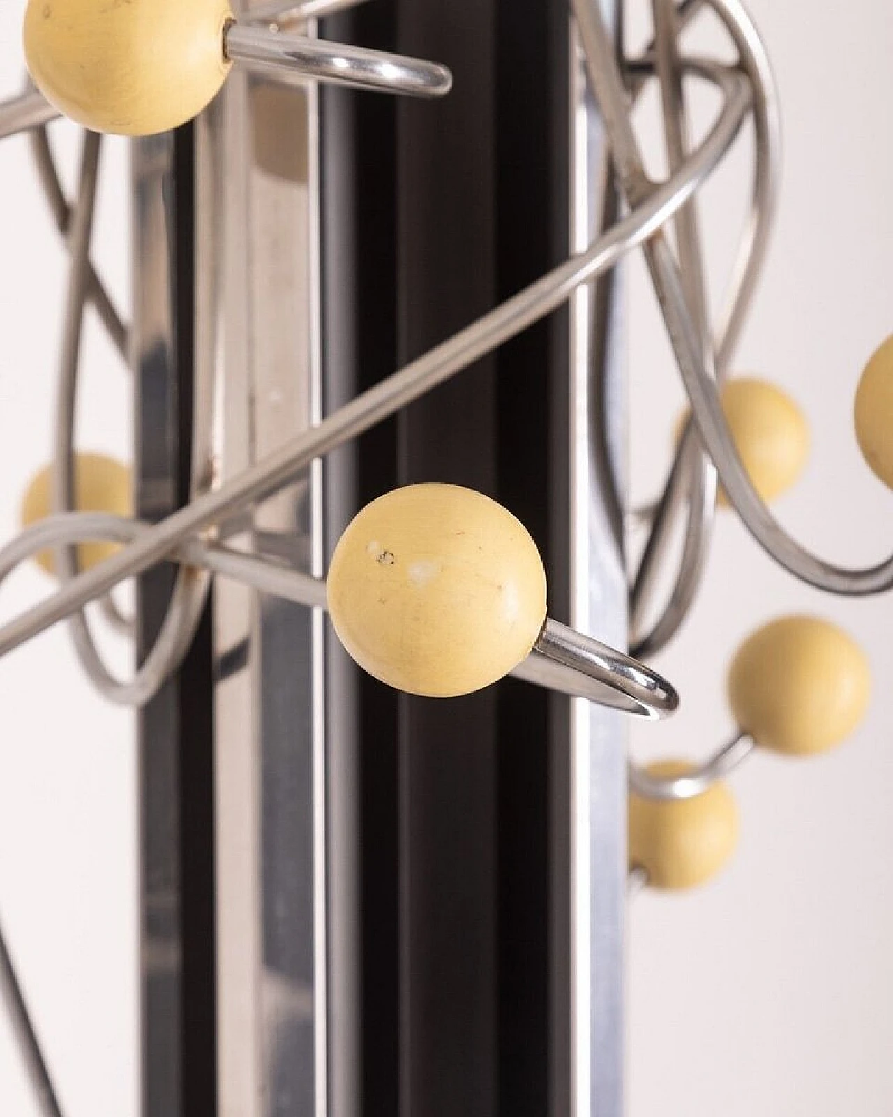 Chrome-plated metal & plastic coat rack with wooden hooks, 1970s 4