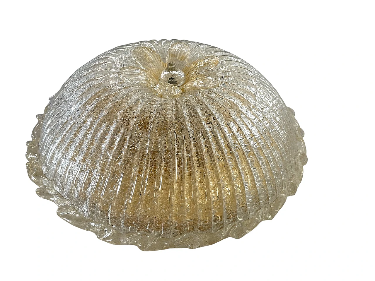 Transparent and gilded Murano glass ceiling lamp, 1970s 1