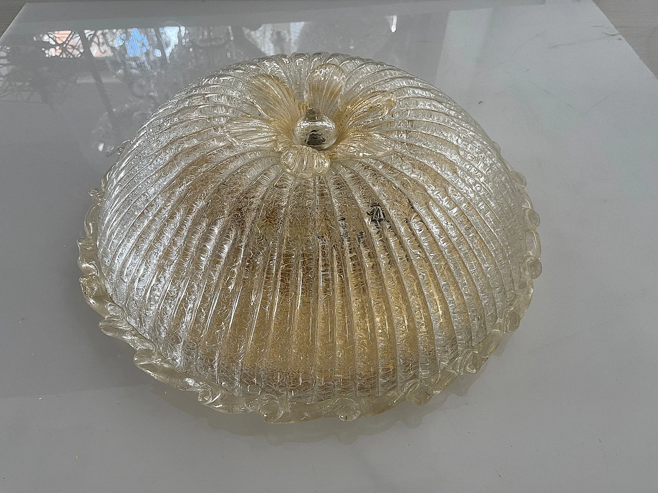 Transparent and gilded Murano glass ceiling lamp, 1970s 3