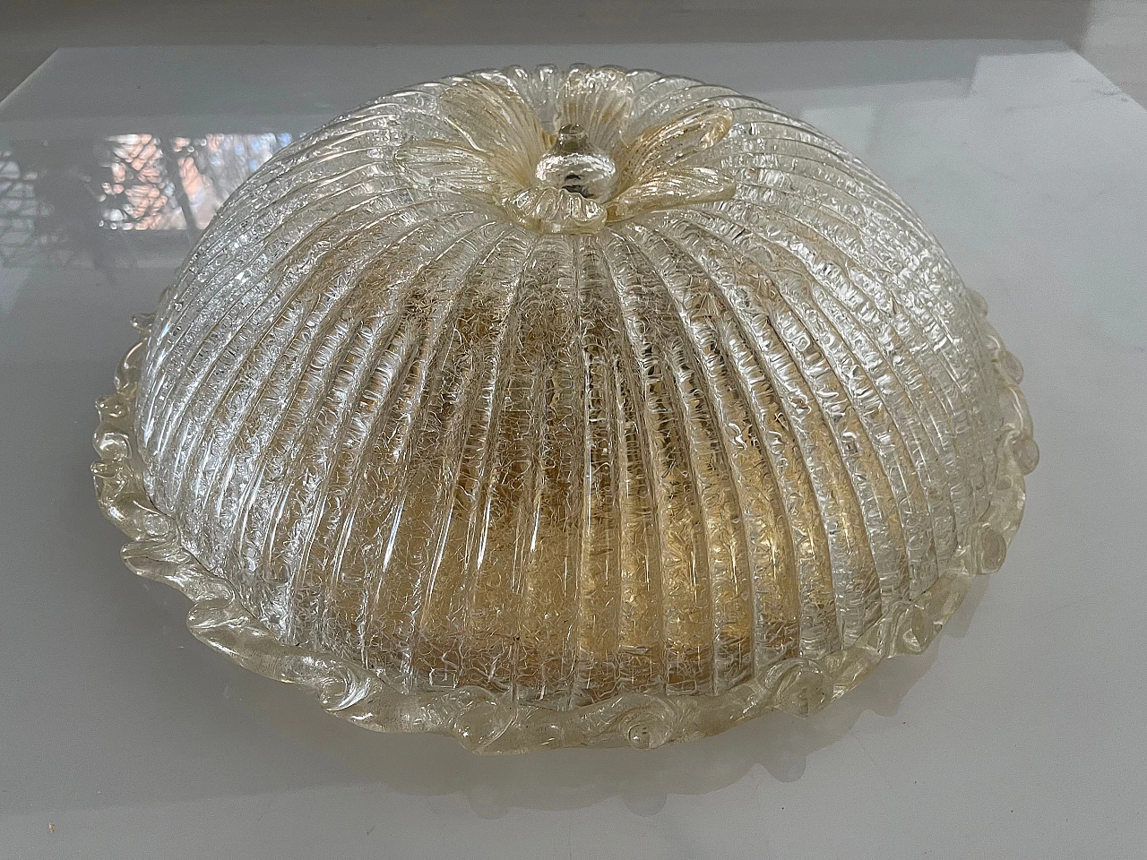 Transparent and gilded Murano glass ceiling lamp, 1970s 4
