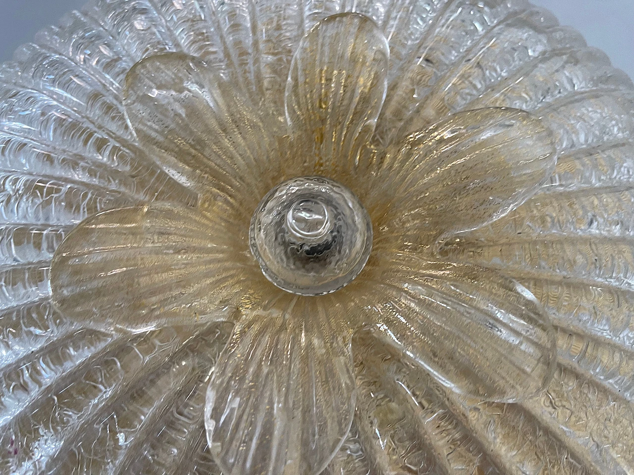 Transparent and gilded Murano glass ceiling lamp, 1970s 5