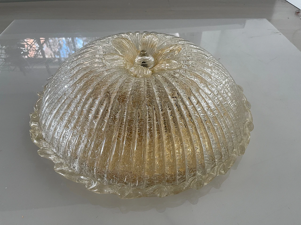 Transparent and gilded Murano glass ceiling lamp, 1970s 8