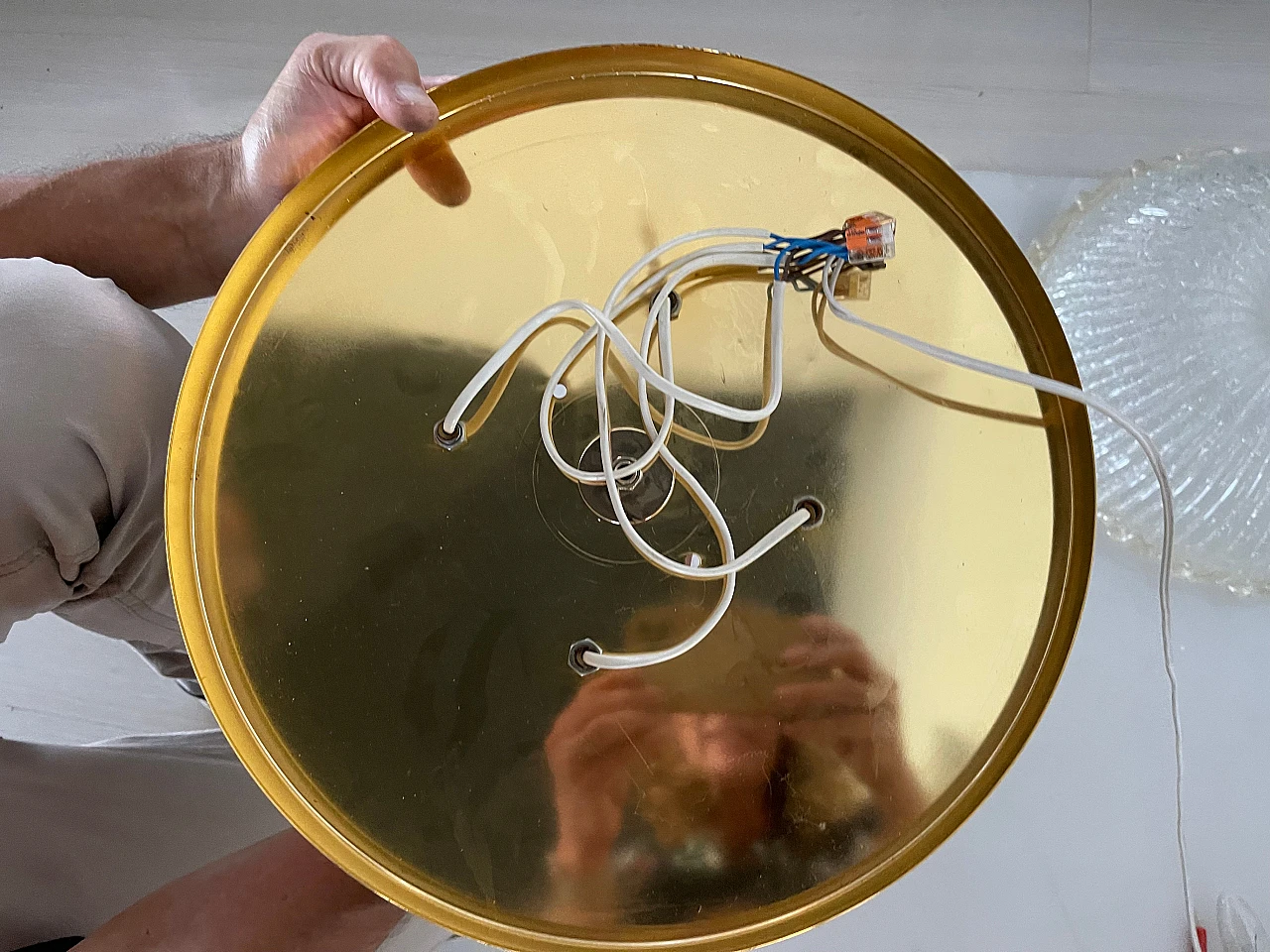 Transparent and gilded Murano glass ceiling lamp, 1970s 10