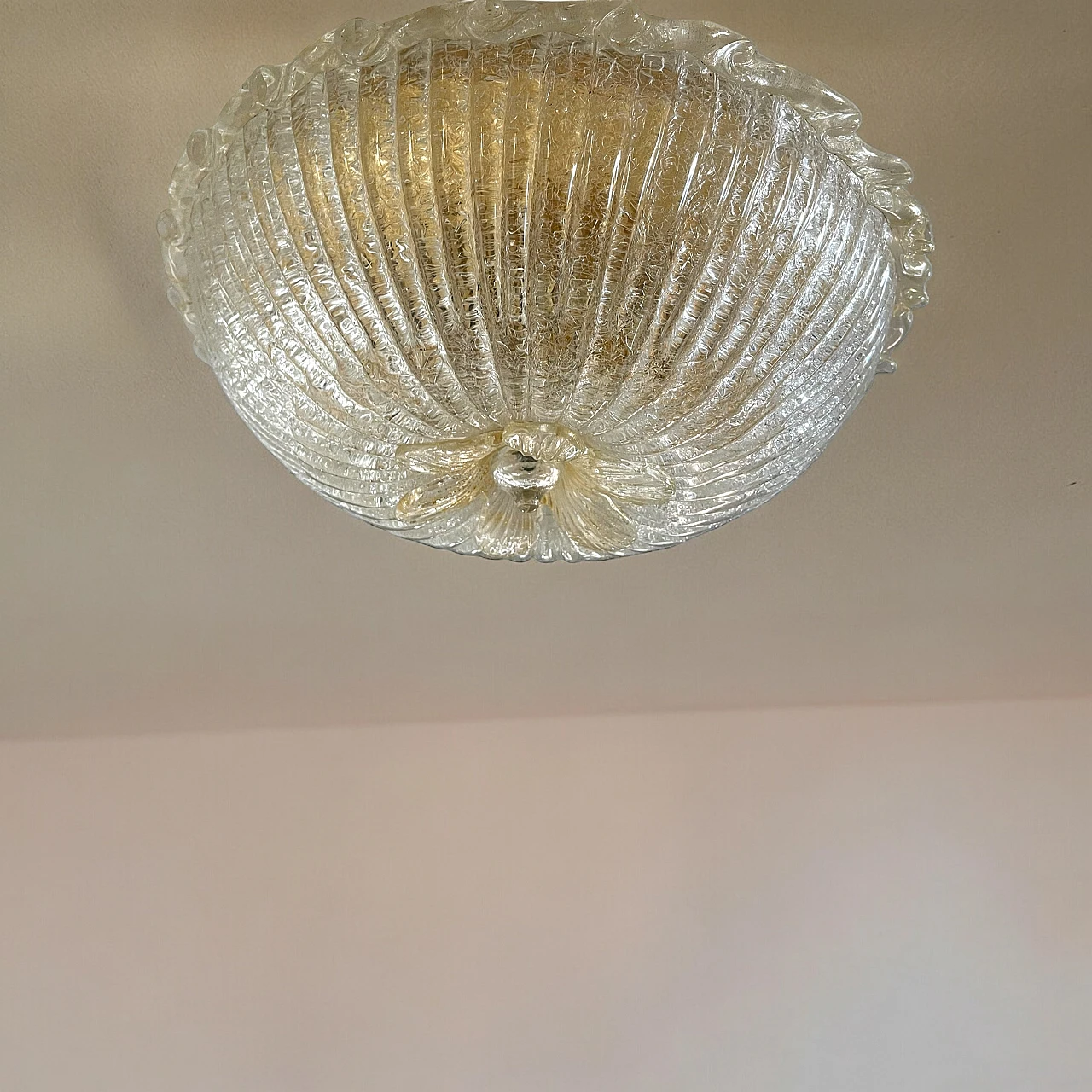 Transparent and gilded Murano glass ceiling lamp, 1970s 11