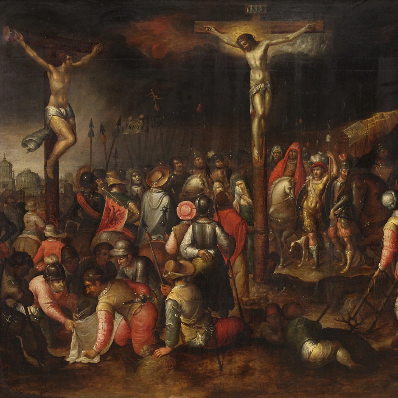 Crucifixion, Flemish oil painting on panel, first half of 17th century 2