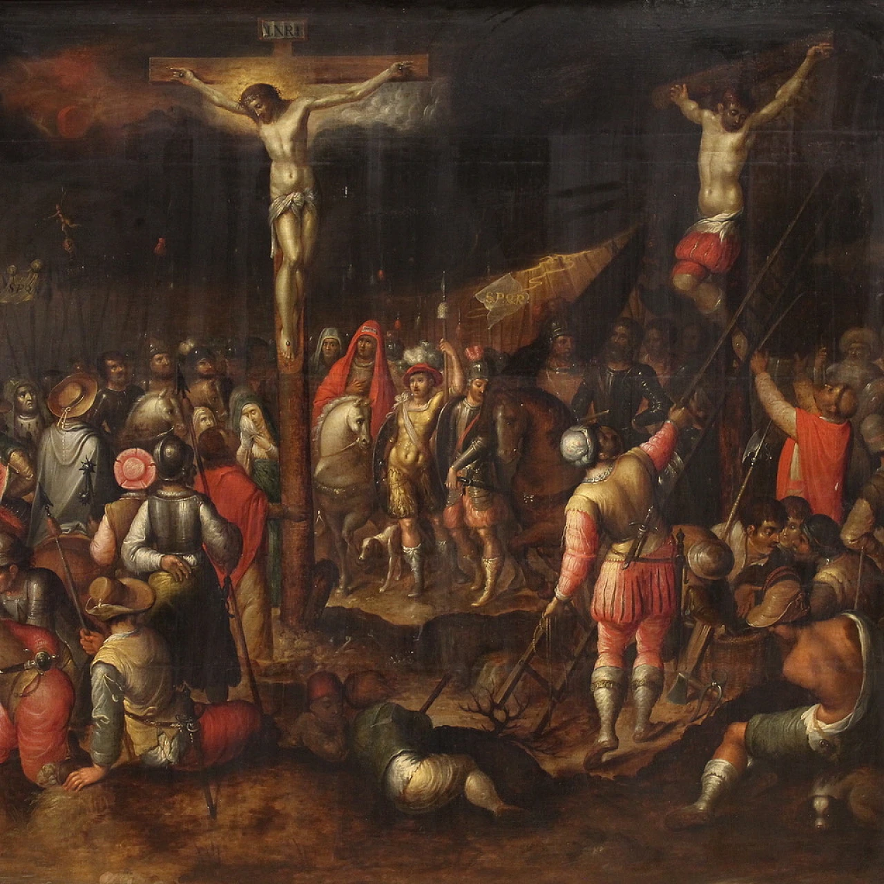 Crucifixion, Flemish oil painting on panel, first half of 17th century 4