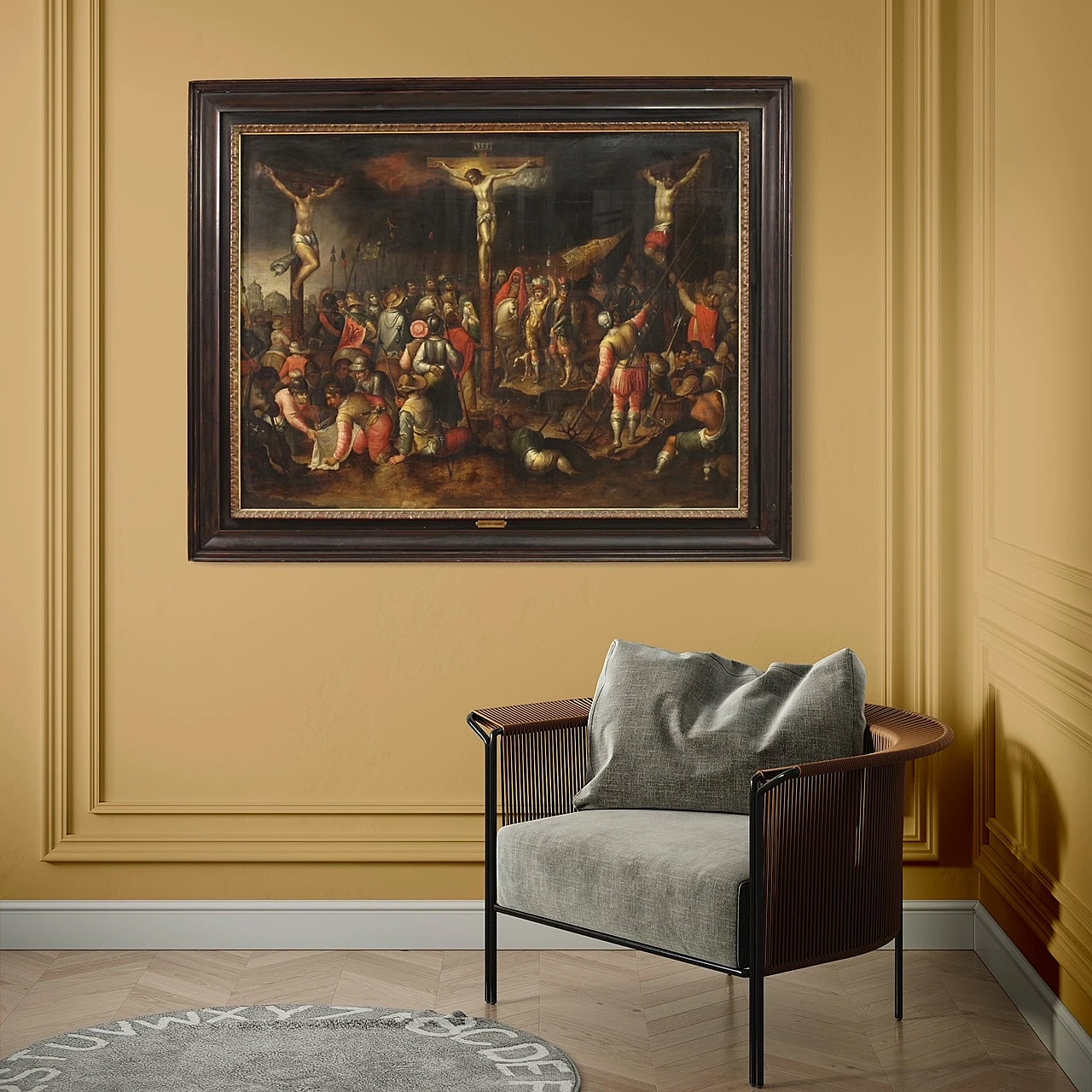 Crucifixion, Flemish oil painting on panel, first half of 17th century 6