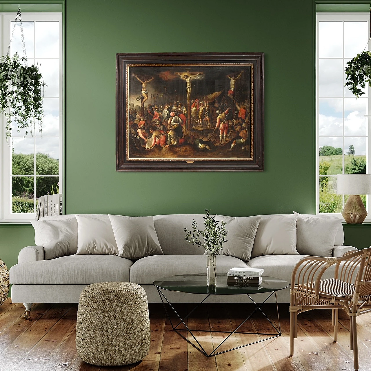 Crucifixion, Flemish oil painting on panel, first half of 17th century 13