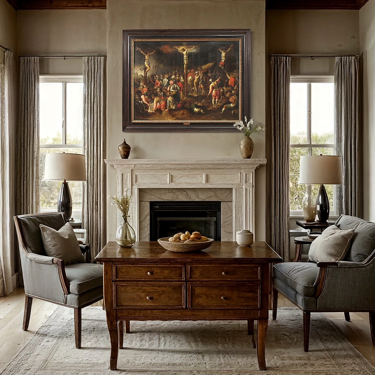 Crucifixion, Flemish oil painting on panel, first half of 17th century 14