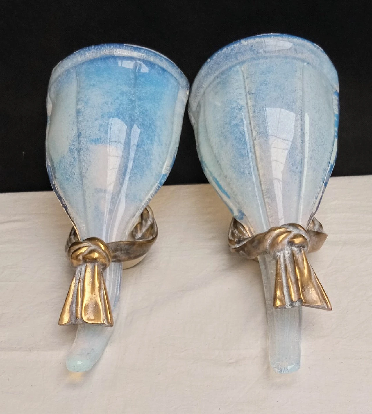 Pair of opaline Murano glass wall lamps, 1980s 4