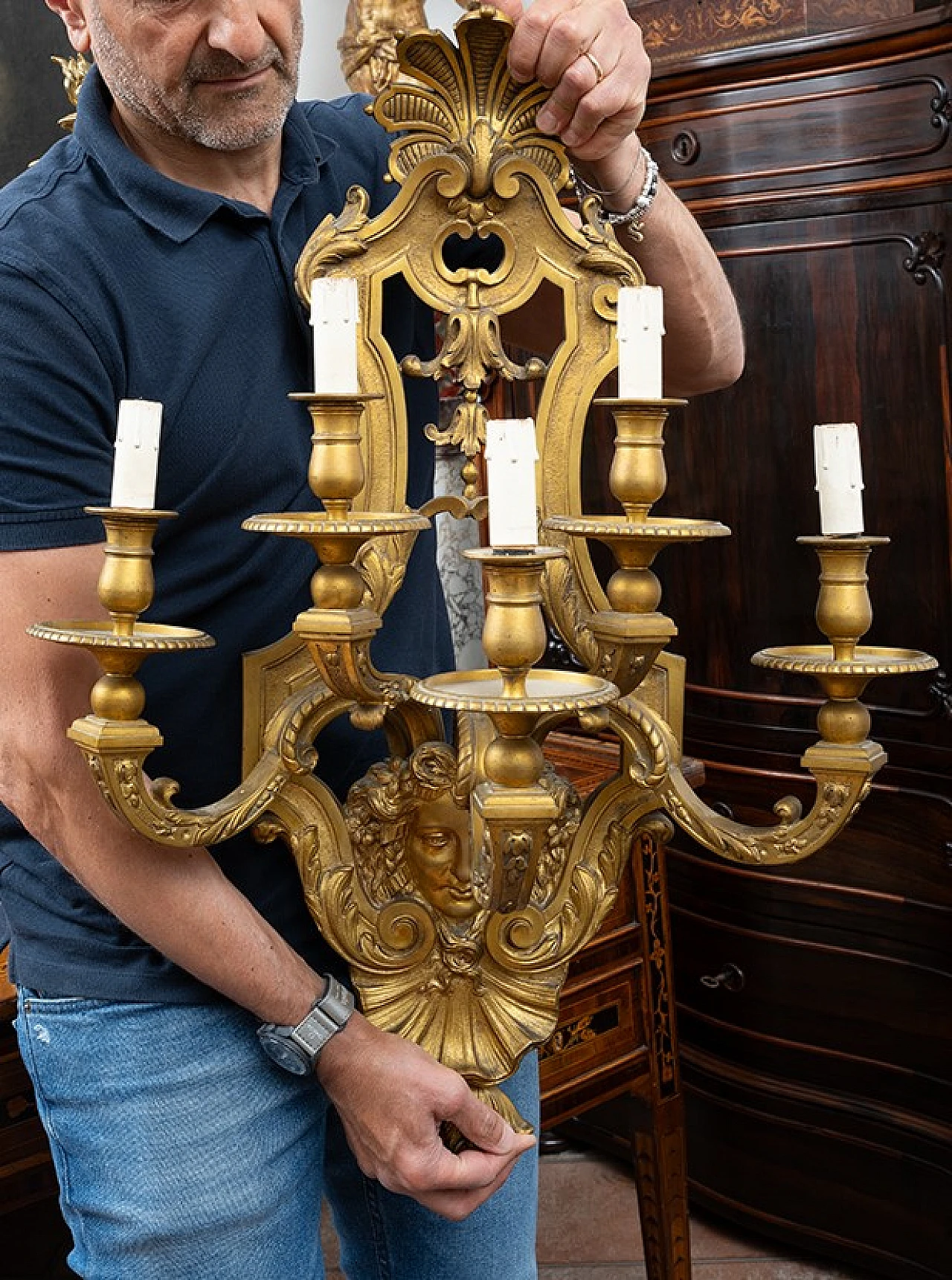 Pair of Napoleon III gilded bronze wall lights, 19th century 7