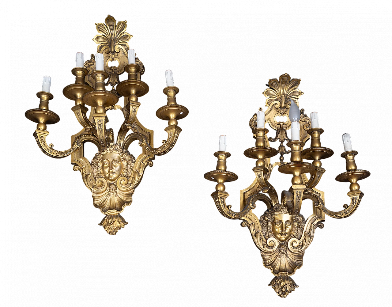 Pair of Napoleon III gilded bronze wall lights, 19th century 8