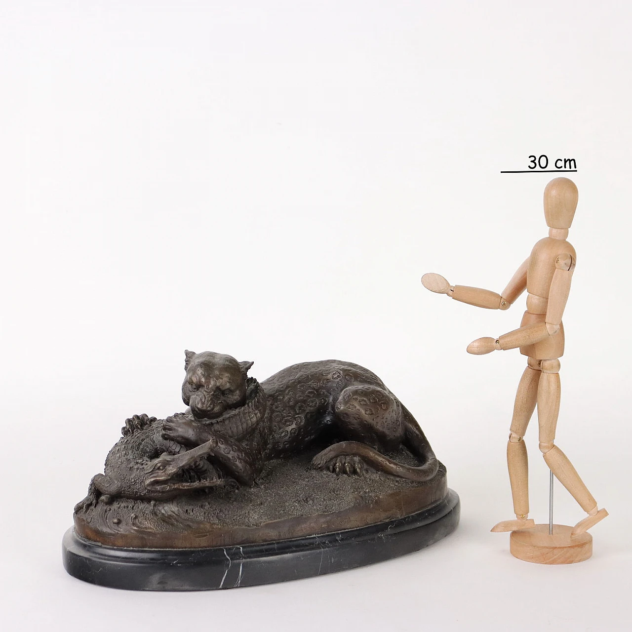 Bronze tiger and crocodile sculpture on marble base 2