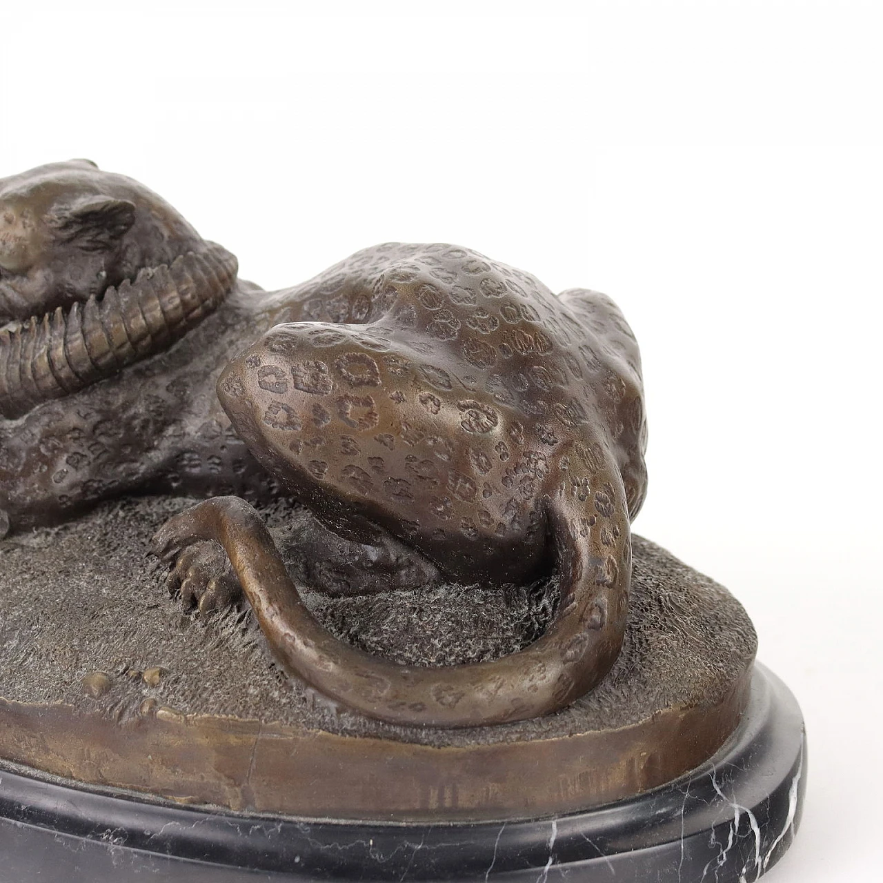 Bronze tiger and crocodile sculpture on marble base 6