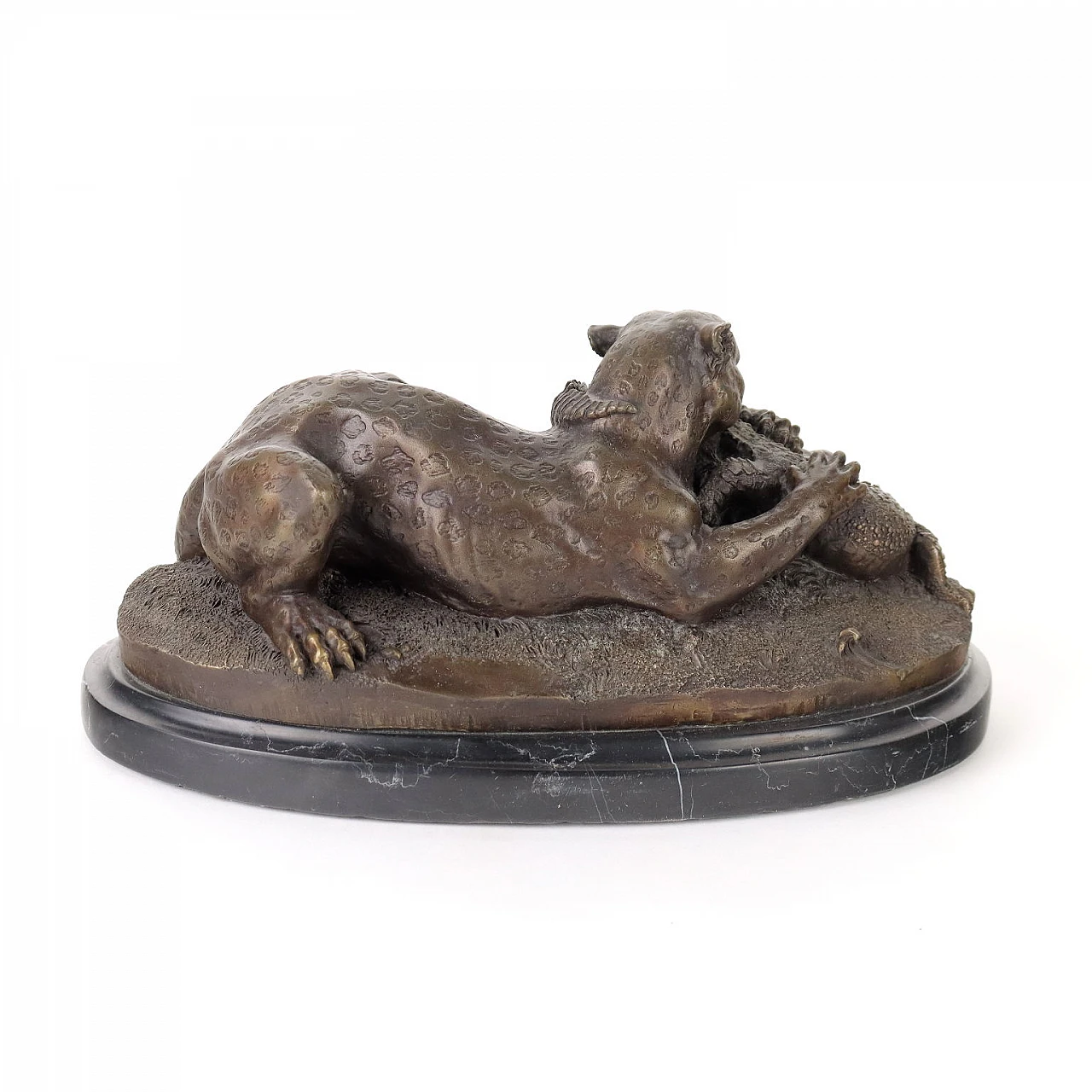Bronze tiger and crocodile sculpture on marble base 8