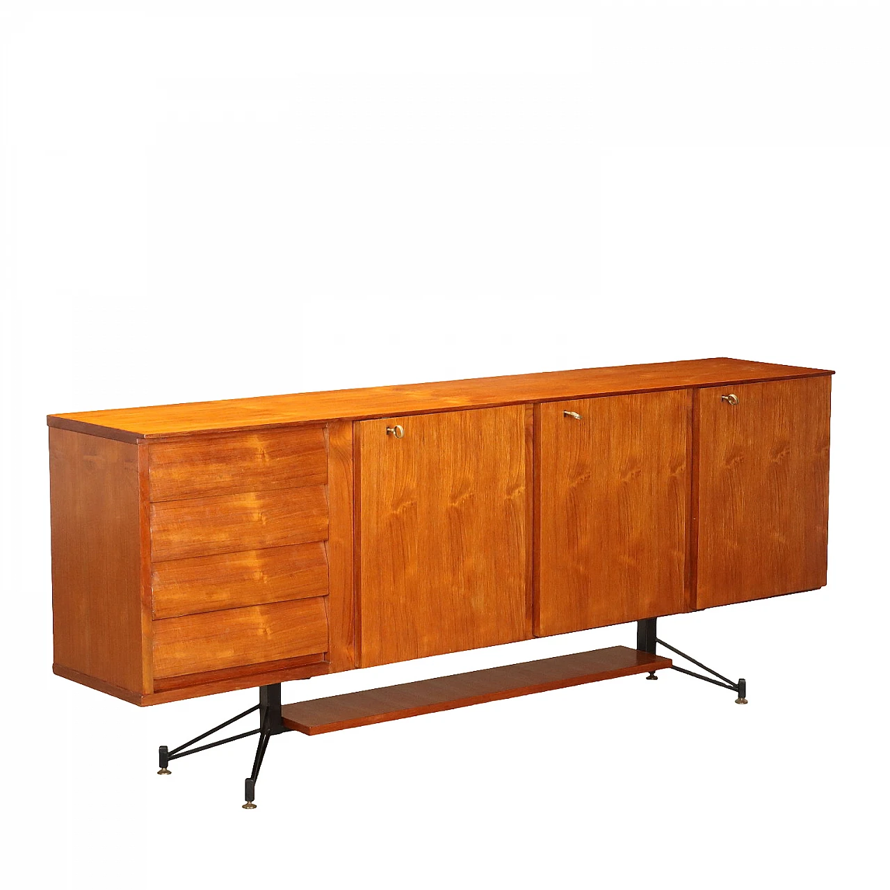 Credenza in teak impiallacciato con mensola in marmo, anni '60 1