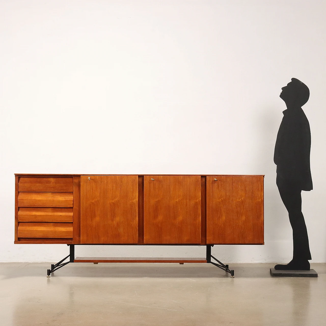 Credenza in teak impiallacciato con mensola in marmo, anni '60 2